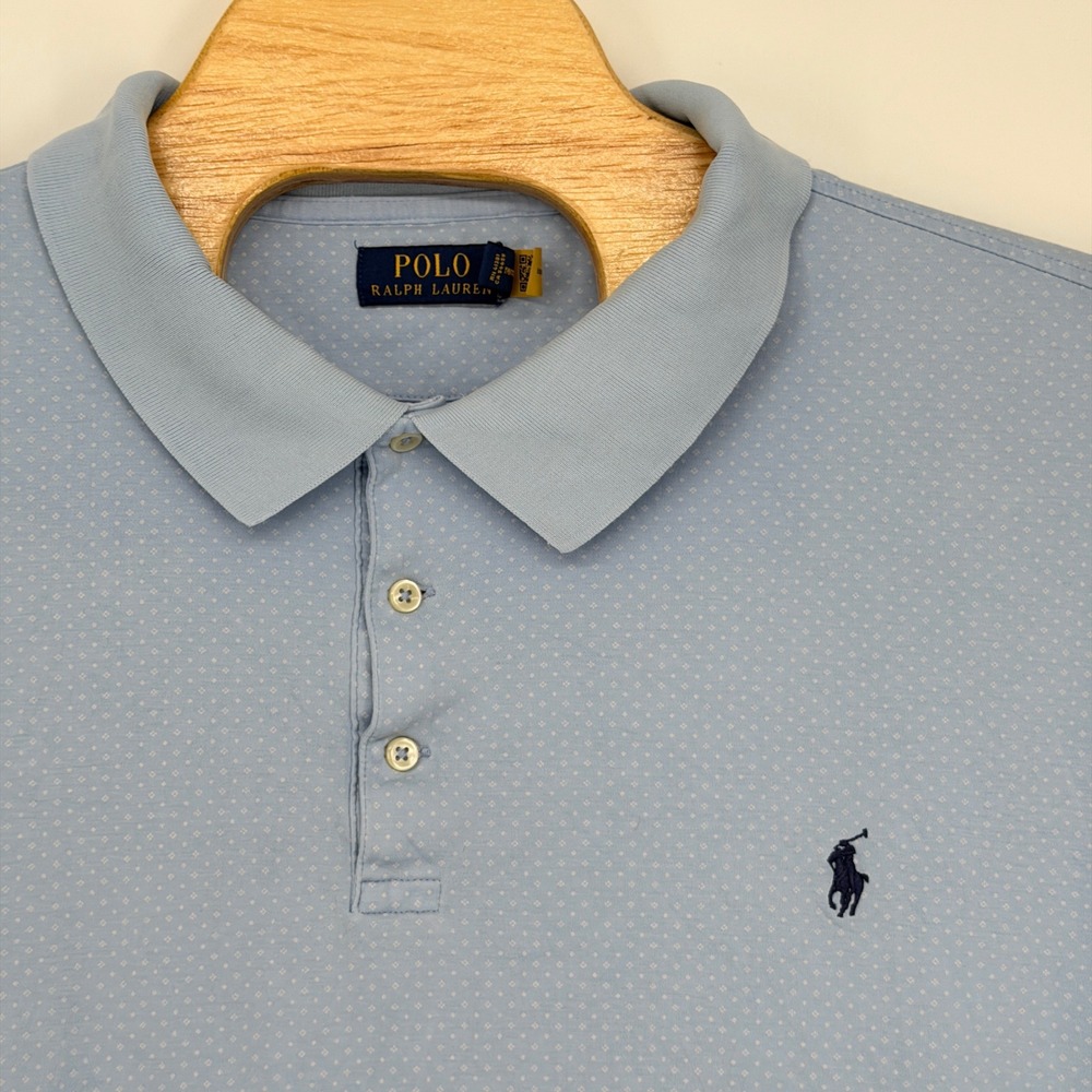 Polo Ralph Lauren Polo Shirt Women 4XLT Blue Geometric Cotton Blend Short Sleeve